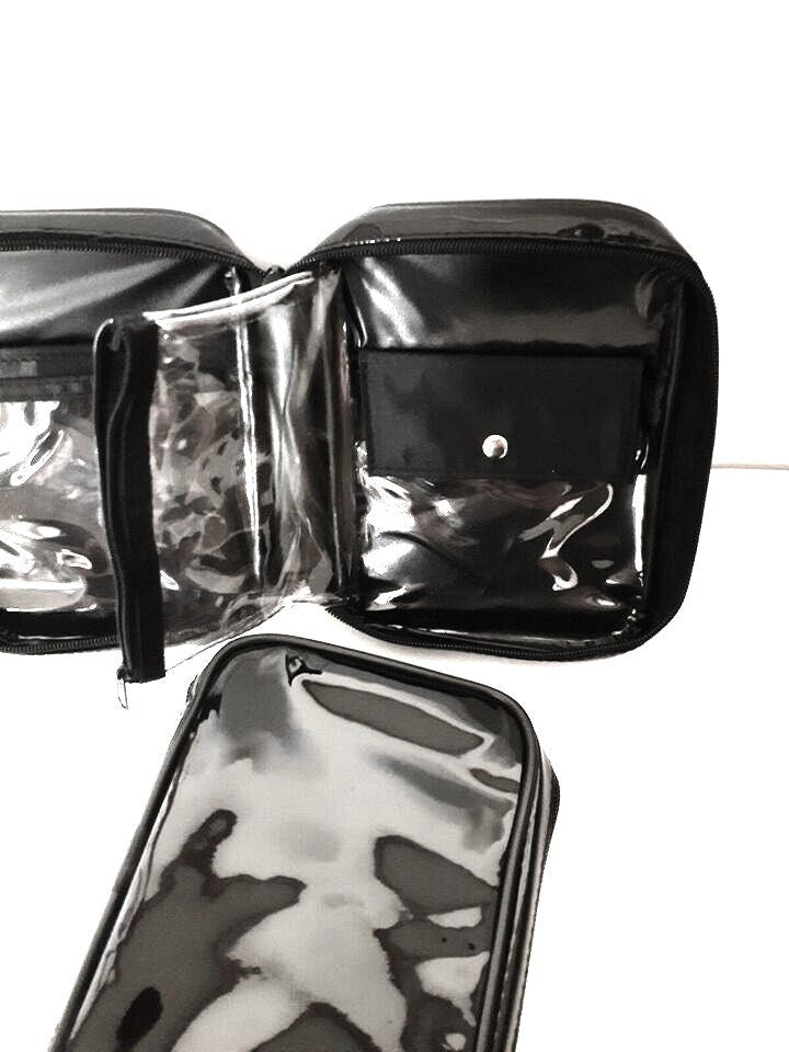 Black Vinyl Makeup Bag Kit Travel Pouch Cosmetic Bag Toiletry Organizer 2 lot - The Stopp